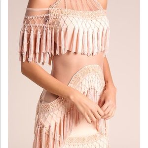 Blush Pearl Tassel Mesh Dress